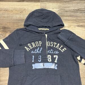 Aeropostale Athletics Navy Blue Womens L Spellout Brushed Fleece Pullover Hoodie